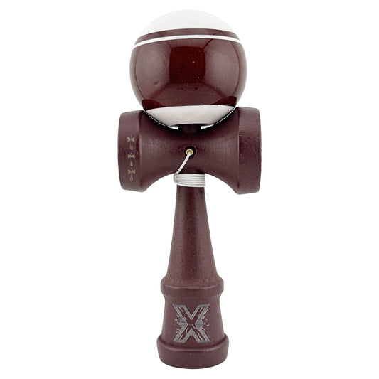 Kendama X Originala, Profesionala, Klevo, Super Sticky Legendary, Rulment Metalic cu Ata 55 cm, Alb/Maro