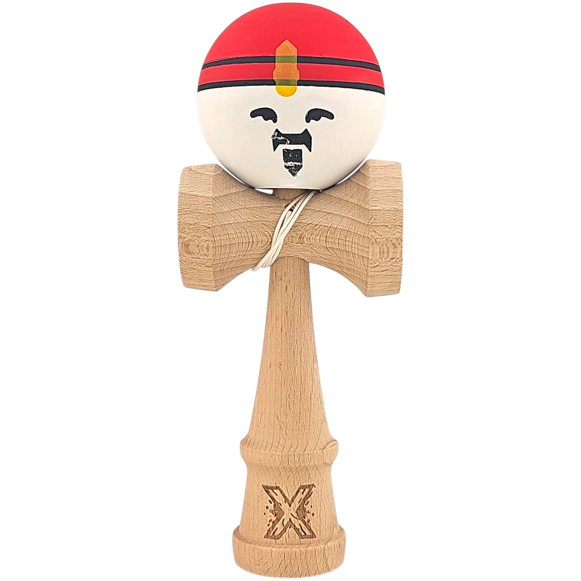 Kendama X Originala, Profesionala, Rege, Klevo, din Lemn, 18 cm, Rosu/Alb/Galben