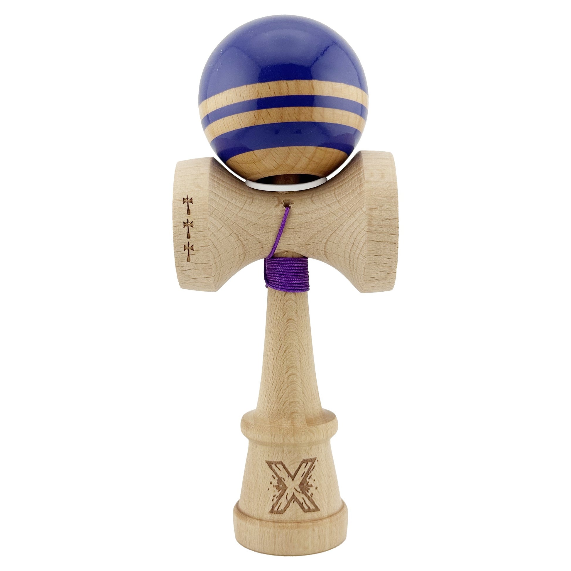 Kendama X Originala RAINBOW, Profesionala, Klevo, Cupe Mari KING SIZE V3, Super Sticky, Gaura in Baza, Rulment Metalic, din lemn 18 cm, Ata 62/65 cm, Violet/Maro