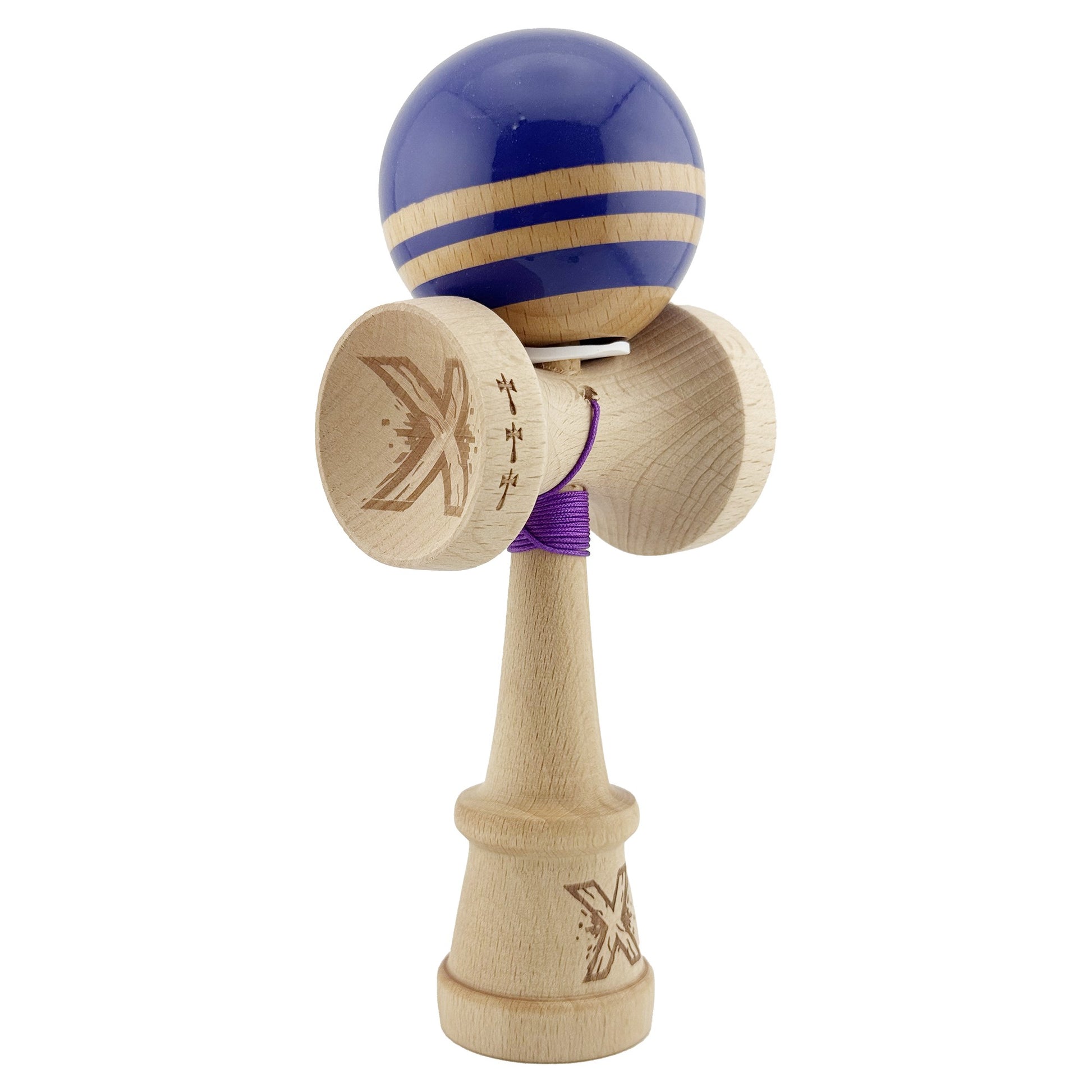 Kendama X Originala RAINBOW, Profesionala, Klevo, Cupe Mari KING SIZE V3, Super Sticky, Gaura in Baza, Rulment Metalic, din lemn 18 cm, Ata 62/65 cm, Violet/Maro