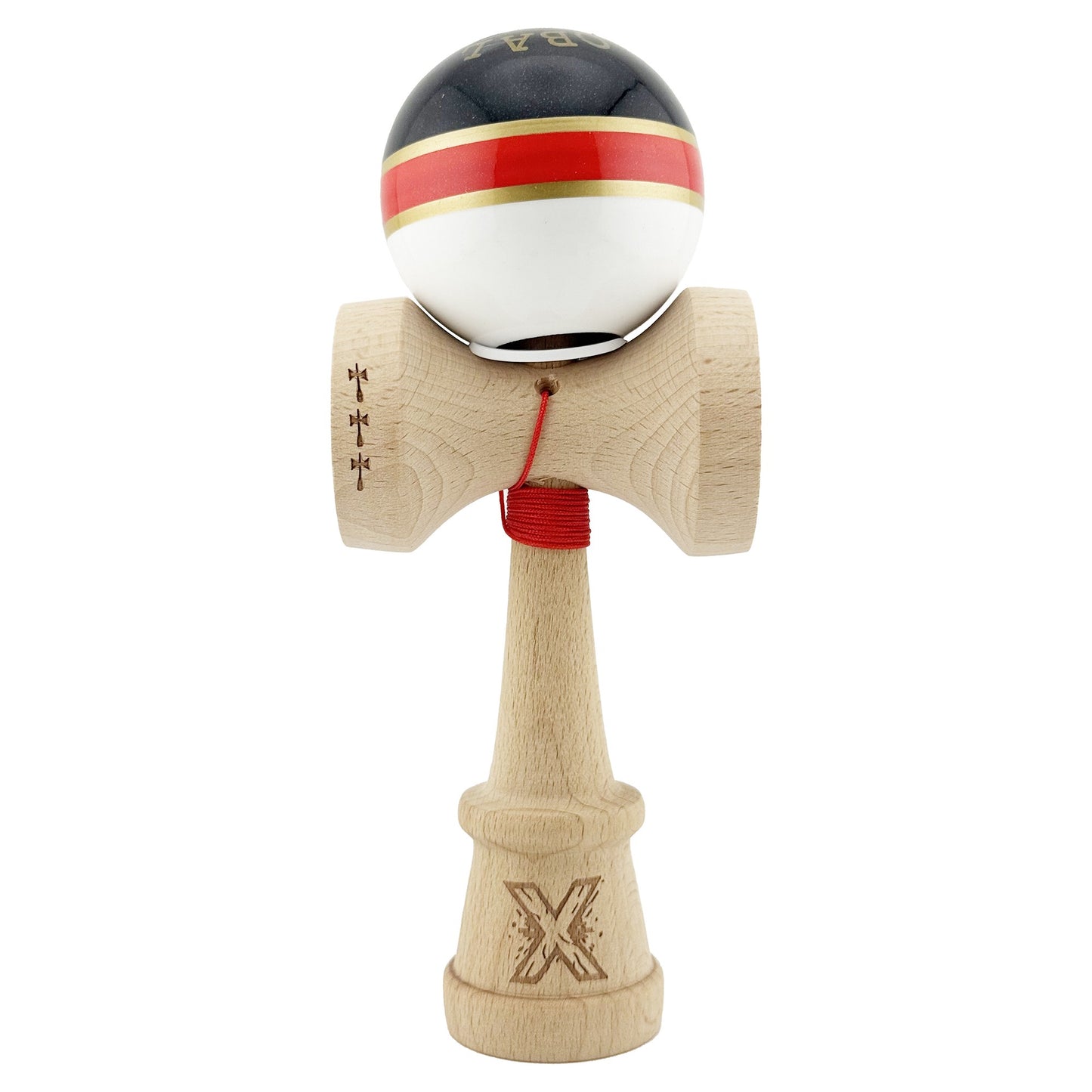 Kendama X Originala ROYAL SPIKE, Profesionala, Klevo, Cupe Mari KING SIZE V3, Super Sticky, Gaura in Baza, Rulment Metalic, din lemn 18 cm, Ata 62/65 cm, Inel Rosu