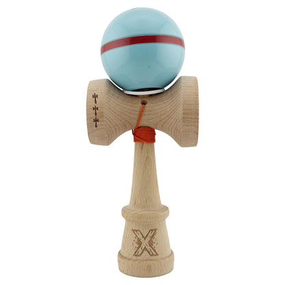 Kendama X Originala Silken, Profesionala, Klevo, Cupe Mari KING SIZE V3, Super Sticky, Gaura in Baza, Rulment Metalic, din lemn 18 cm, Ata 62/65 cm, Albastru deschis