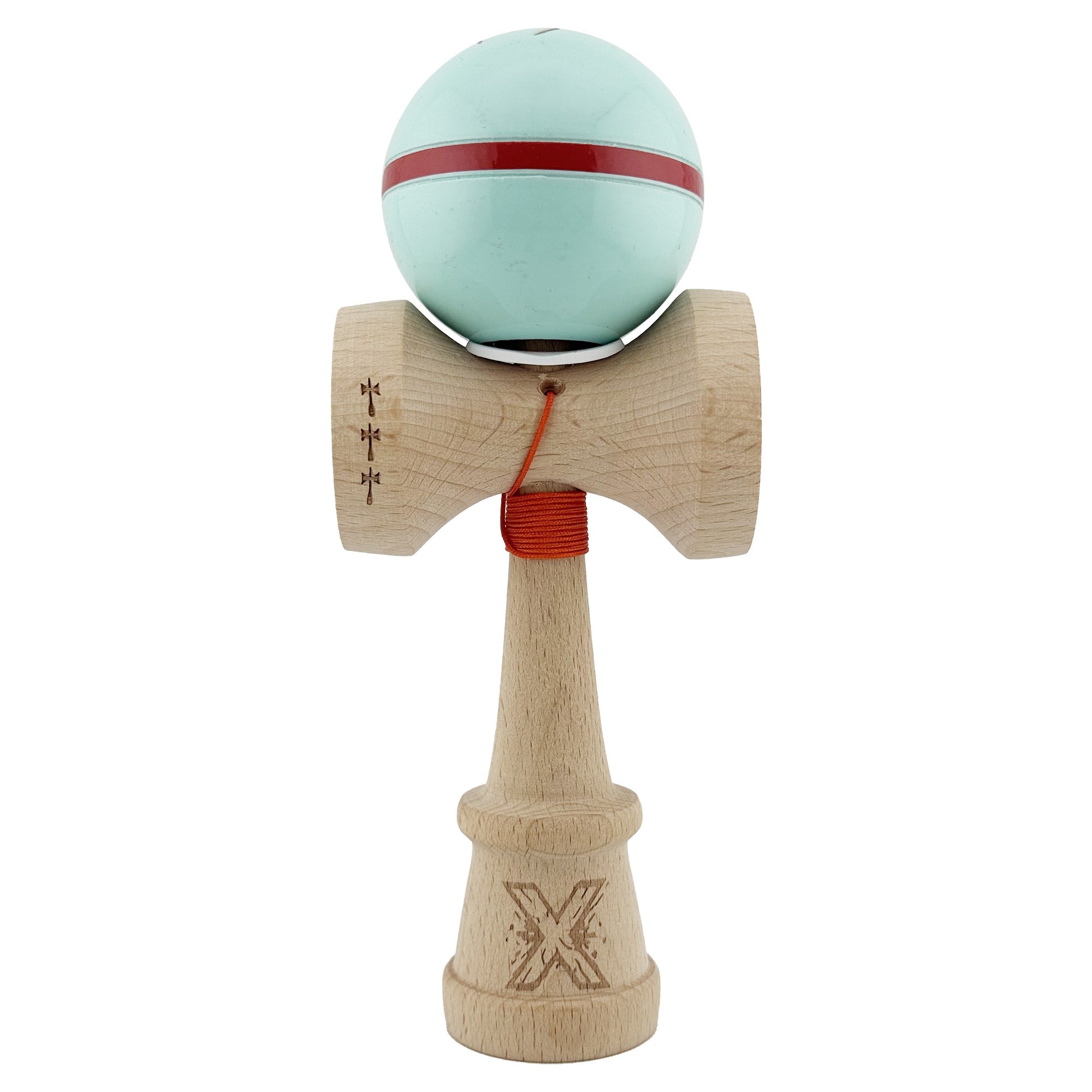 Kendama X Originala Silken, Profesionala, Klevo, Cupe Mari KING SIZE V3, Super Sticky, Gaura in Baza, Rulment Metalic, din lemn 18 cm, Ata 62/65 cm, Verde Mint
