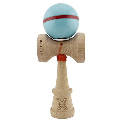 Kendama X Originala Silken, Profesionala, Klevo, Cupe Mari KING SIZE V3, Super Sticky, Gaura in Baza, Rulment Metalic, din lemn 18 cm, Ata 55 cm, Albastru deschis