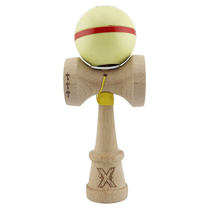 Kendama X Originala Silken, Profesionala, Klevo, Cupe Mari KING SIZE V3, Super Sticky, Gaura in Baza, Rulment Metalic, din lemn 18 cm, Ata 55 cm, Cream Galben