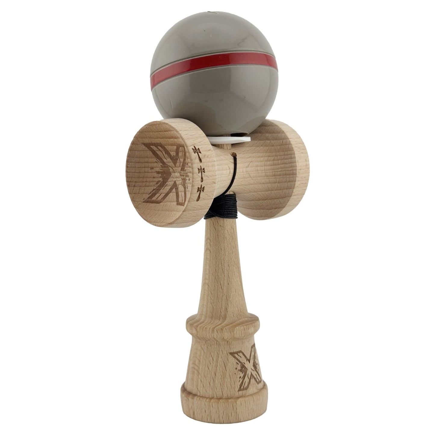 Kendama X Originala Silken, Profesionala, Klevo, Cupe Mari KING SIZE V3, Super Sticky, Gaura in Baza, Rulment Metalic, din lemn 18 cm, Ata 55 cm, Ice Gri