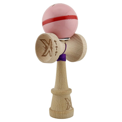 Kendama X Originala Silken, Profesionala, Klevo, Cupe Mari KING SIZE V3, Super Sticky, Gaura in Baza, Rulment Metalic, din lemn 18 cm, Ata 55 cm, Roz