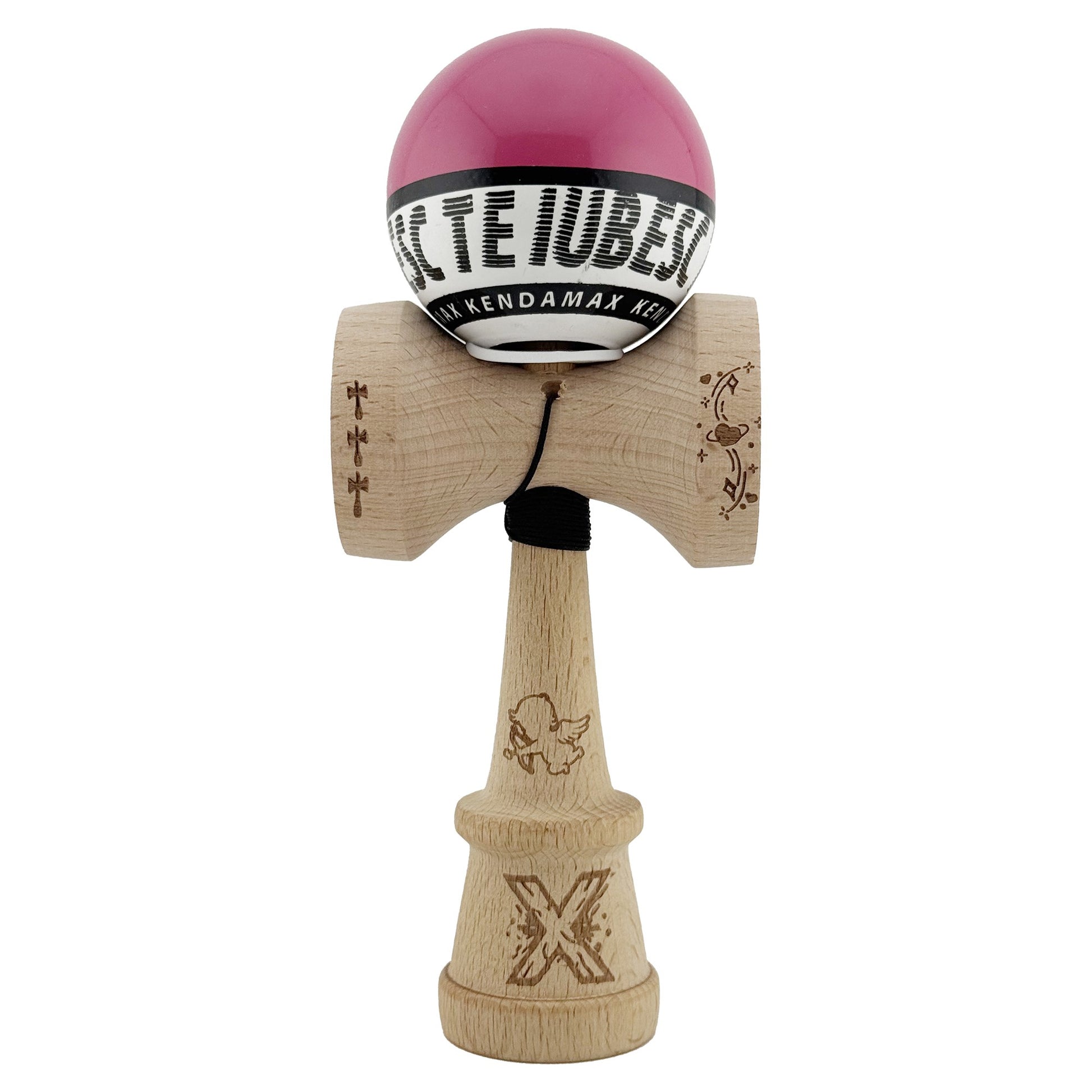 Kendama X TE IUBESC Originala, Profesionala, Klevo, Super Sticky cu Cupe Mari KING SIZE V3, Gaura in Baza, Rulment Metalic, din lemn 18 cm, Ata