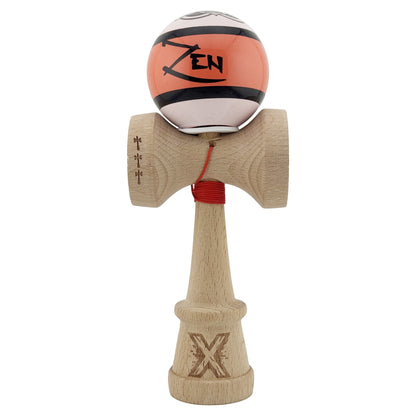 Kendama X Zen Series Originala, Profesionala, Klevo, Cupe Mari KING SIZE V3, Super Sticky, Gaura in Baza, Rulment Metalic, din lemn 18 cm, Ata 62/65 cm, Coral
