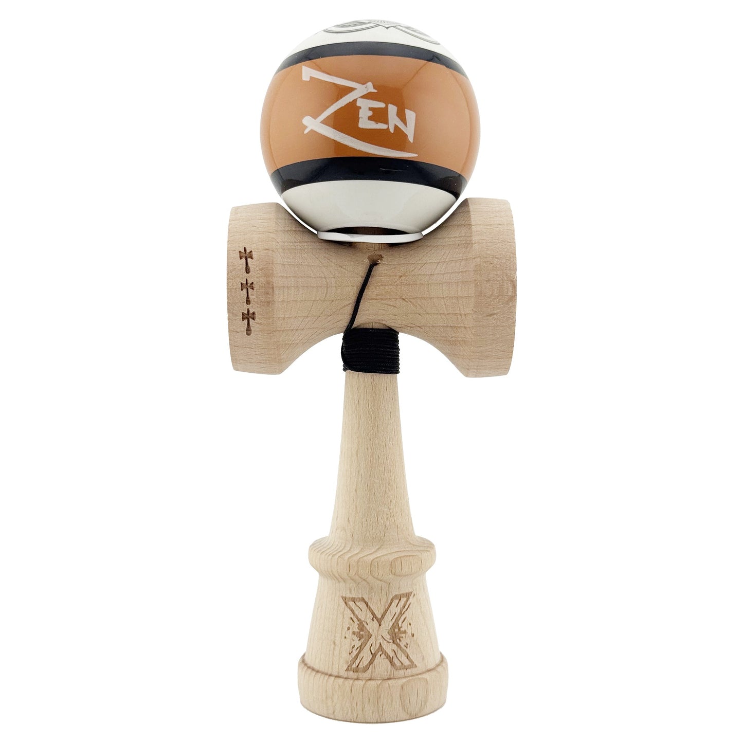 Kendama X Zen Series Originala, Profesionala, Klevo, Cupe Mari KING SIZE V3, Super Sticky, Gaura in Baza, Rulment Metalic, din lemn 18 cm, Ata 62/65 cm, Maro