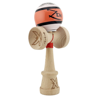 Kendama X Zen Series Originala, Profesionala, Klevo, Cupe Mari KING SIZE V3, Super Sticky, Gaura in Baza, Rulment Metalic, din lemn 18 cm, Ata 62/65 cm, Coral