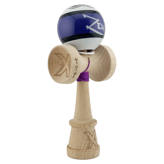 Kendama X Zen Series Originala, Profesionala, Klevo, Cupe Mari KING SIZE V3, Super Sticky, Gaura in Baza, Rulment Metalic, din lemn 18 cm, Ata 62/65 cm, Violet