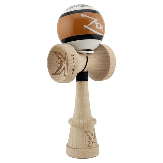 Kendama X Zen Series Originala, Profesionala, Klevo, Cupe Mari KING SIZE V3, Super Sticky, Gaura in Baza, Rulment Metalic, din lemn 18 cm, Ata 62/65 cm, Maro