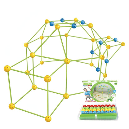 Kit de Constructie Fort 3D pentru Copii, Klevo, 560 g, 36 Sfere, 51 Tije, Panza Verde Impermeabil, 3 ani, Educativ, Multicolor