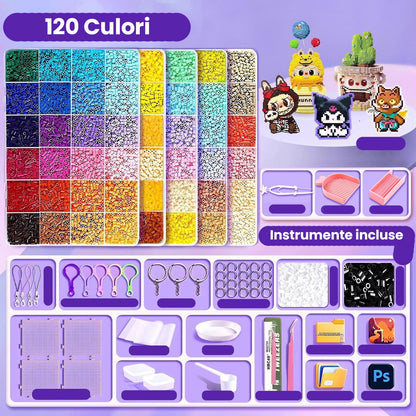 Kit de Margele Perle, Klevo, Set DIY 3D din 120 de Culori, 10000 de piese, Instrumente pentru Margele Incluse, 2.6 mm in cutie, Multicolor