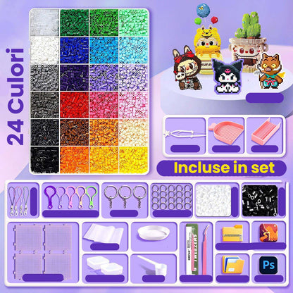 Kit de Margele Perle, Klevo, Set DIY 3D din 24 de Culori, 2000 de piese, Instrumente pentru Margele Incluse, 2.6 mm in cutie, Multicolor