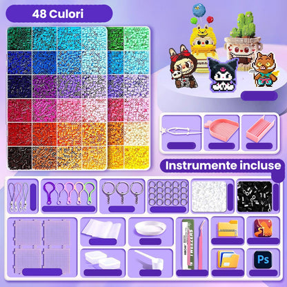 Kit de Margele Perle, Klevo, Set DIY 3D din 48 de Culori, 4000 de piese, Instrumente pentru Margele Incluse, 2.6 mm in cutie, Multicolor