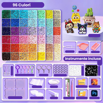 Kit de Margele Perle, Klevo, Set DIY 3D din 96 de Culori, 8000 de piese, Instrumente pentru Margele Incluse, 2.6 mm in cutie, Multicolor