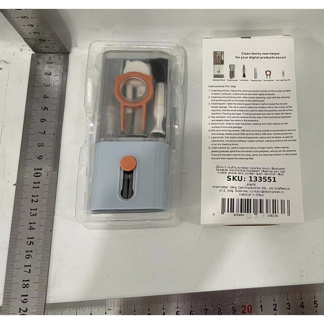 Kit Multifunctional de Curatare Produse Electronice 10in1, Klevo, pentru Laptop, Tastatura, Telefon, Casti, Albastru