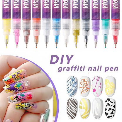 Kit Nail Art, Klevo, Set 12 Markere Acrilice Pentru Unghii, Varf Ultra Fin 0.5 mm, 13 x 10 cm, Multicolor