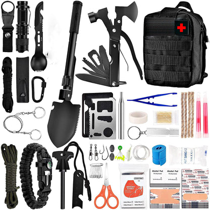 Kit supravietuire multifuncional Klevo, 42 de Instrumente Profesionale, Echipament de prim-ajutor, Drumetie, Camping, Negru