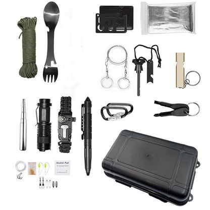 Kit supravietuire multifunctional Klevo, Instrumente profesionale, Agatatoare ghiozdan, pentru Camping, Drumetii, Aventuri in aer liber, negru