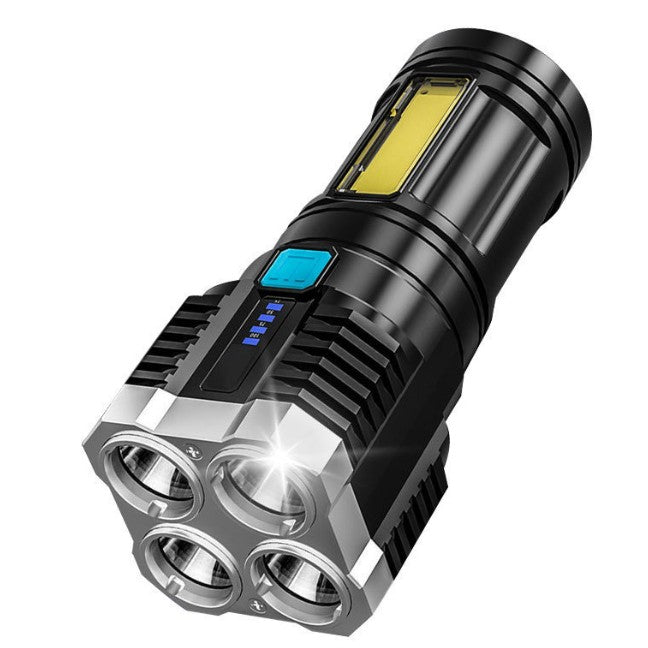 Lanterna LED Tactica 2 in 1, Klevo, 4 Moduri de Iluminare, Tip Proiector COB, Rezistenta la Apa, Reincarcabila, USB, Lanterna de Drumetii, 13.6 x 5 cm, Negru