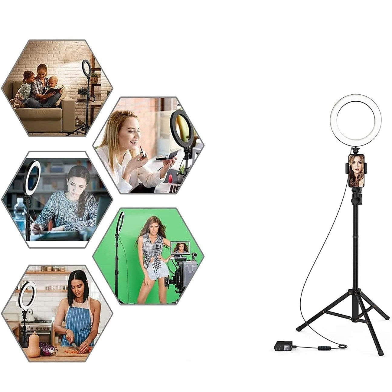 Lampa Circulara RingLight, Klevo, din ABS, 120 LED-uri, 3 Culori de Lumina, 3 Trepte de Intensitate, Rotire 360, 26 cm Diametru, Negru