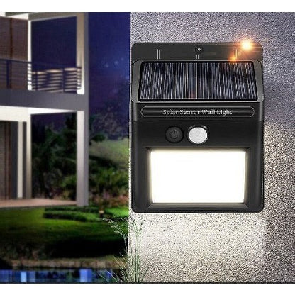 Lampa cu incarcare solara si senzor de miscare pentru exterior, 64 LED cu distanta de inductie, montaj pe perete, fara cabluri, Klevo