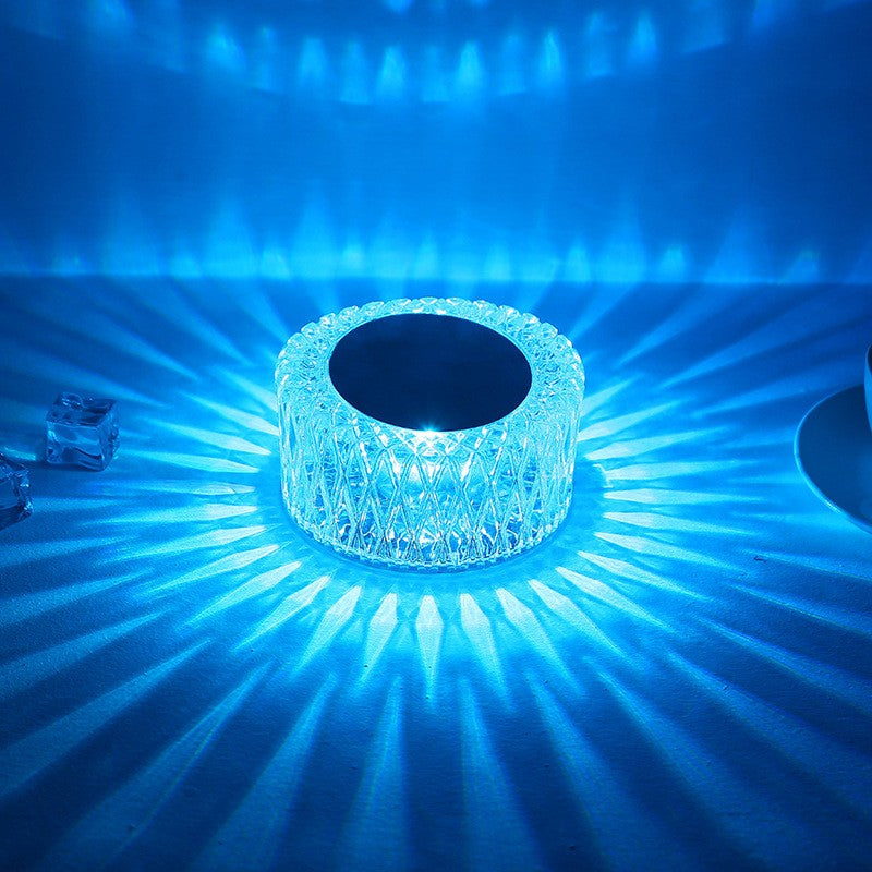 Lampa LED RGB 16, Klevo, 3 Nivele de Intensitate, Incarcare USB, 3W, Cristal Acrilic, 6x12 cm, Telecomanda, Transparent