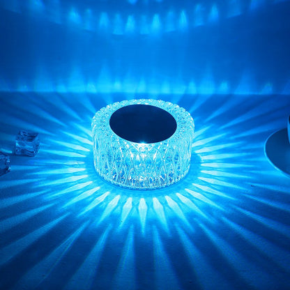 Lampa LED RGB 16, Klevo, 3 Nivele de Intensitate, Incarcare USB, 3W, Cristal Acrilic, 6x12 cm, Telecomanda, Transparent