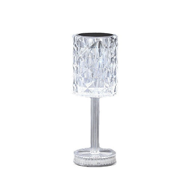 Lampa de birou pe LED RGB 16, Klevo, dimmer tactil, 3 nivele de intensitate, incarcare USB, 3W, Cristal Acrilic, 13x28 cm, cu telecomanda, forma veioza, transparent