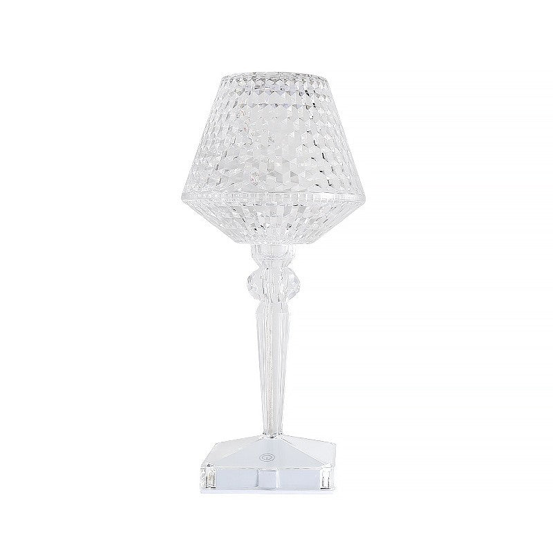 Lampa de birou pe LED RGB 16, Klevo, dimmer tactil, 3 nivele de intensitate, incarcare USB, 3W, Cristal Acrilic, cu telecomanda, forma pahar, transparent