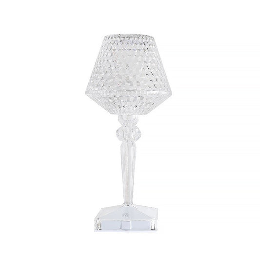 Lampa de birou pe LED RGB 16, Klevo, dimmer tactil, 3 nivele de intensitate, incarcare USB, 3W, Cristal Acrilic, cu telecomanda, forma pahar, transparent