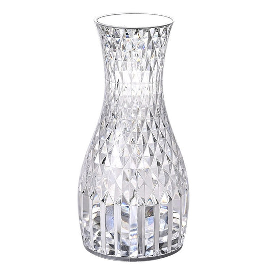 Lampa de birou pe LED RGB 16, Klevo, dimmer tactil, 3 nivele de intensitate, incarcare USB, 3W, Cristal Acrilic, 20x12 cm, cu telecomanda, forma vaza, transparent