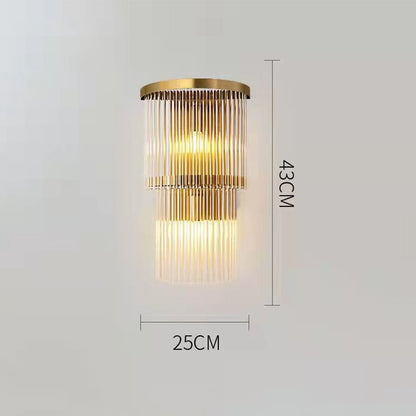 Lampa de Perete in Interior, Klevo, Lampa de Lux pentru Decor de Interior, Corp de Iluminat Tip aplica, din Inox Auriu si Cristal, Lumina Calda Rece Neutra, 43 x 25 cm, Ideal pentru Camere Mici si Medii, Transparent Auriu