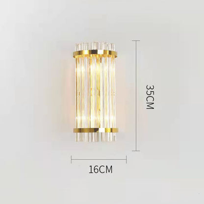 Lampa de Perete in Interior, Klevo, Lampa de Lux pentru Decor de Interior, Corp de Iluminat Tip aplica, din Inox Auriu si Cristal, Lumina Calda Rece Neutra, 35 x 16 cm, Ideal pentru Camere Mici si Medii, Transparent Auriu