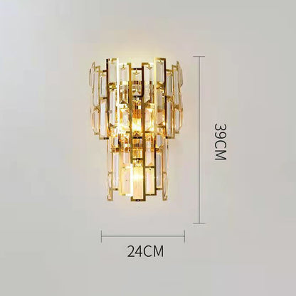 Lampa de Perete in Interior, Klevo, Lampa de Lux pentru Decor de Interior, Corp de Iluminat Tip aplica, din Inox Auriu si Cristal, Lumina Calda Rece Neutra, 39x24 cm, Ideal pentru Camere Mici si Medii, Auriu