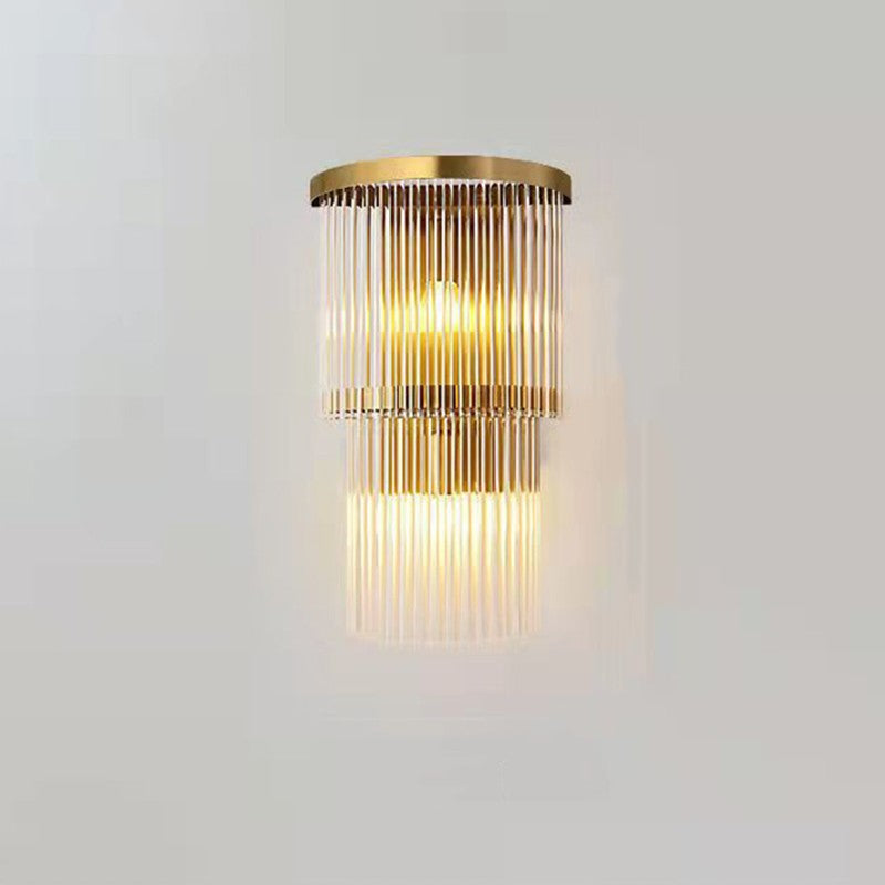Lampa de Perete in Interior, Klevo, Lampa de Lux pentru Decor de Interior, Corp de Iluminat Tip aplica, din Inox Auriu si Cristal, Lumina Calda Rece Neutra, 43 x 25 cm, Ideal pentru Camere Mici si Medii, Transparent Auriu