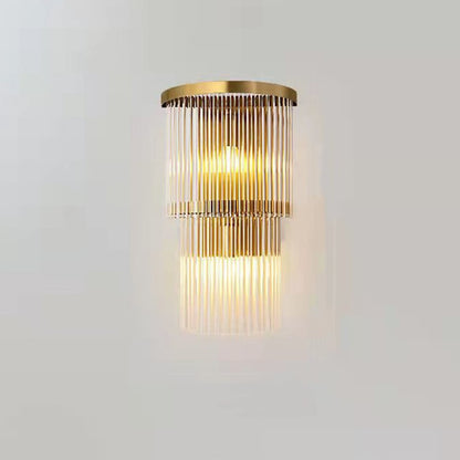Lampa de Perete in Interior, Klevo, Lampa de Lux pentru Decor de Interior, Corp de Iluminat Tip aplica, din Inox Auriu si Cristal, Lumina Calda Rece Neutra, 43 x 25 cm, Ideal pentru Camere Mici si Medii, Transparent Auriu