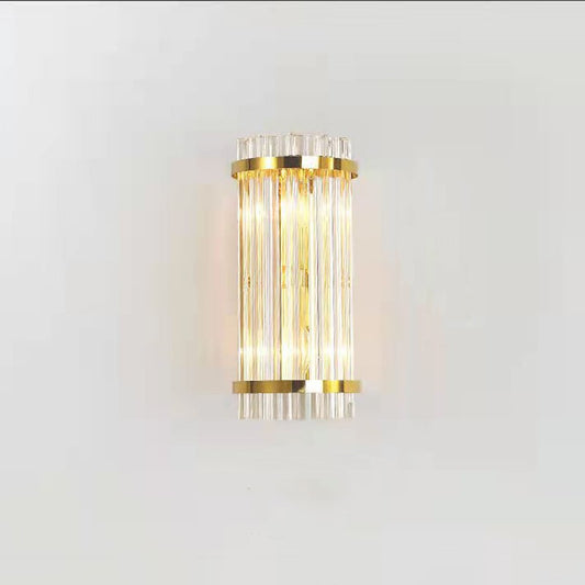 Lampa de Perete in Interior, Klevo, Lampa de Lux pentru Decor de Interior, Corp de Iluminat Tip aplica, din Inox Auriu si Cristal, Lumina Calda Rece Neutra, 35 x 16 cm, Ideal pentru Camere Mici si Medii, Transparent Auriu