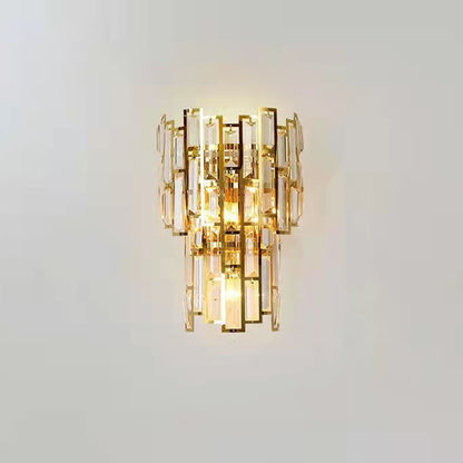 Lampa de Perete in Interior, Klevo, Lampa de Lux pentru Decor de Interior, Corp de Iluminat Tip aplica, din Inox Auriu si Cristal, Lumina Calda Rece Neutra, 39x24 cm, Ideal pentru Camere Mici si Medii, Auriu