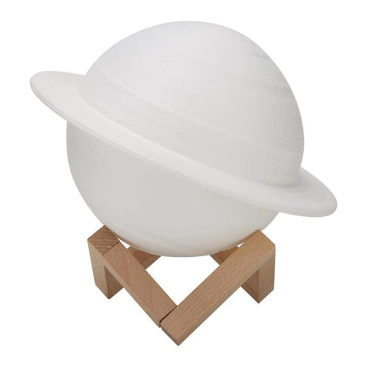 Lampa de veghe cu telecomanda in forma de Saturn 3D Saturn Light 16 culori, alimentare baterii, stand lemn inclus, 15 cm, Klevo