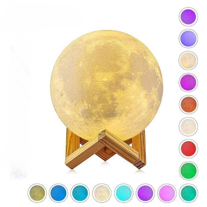 Lampa de veghe in forma de luna 3D Moon Light Multicolor, alimentare baterii, stand plastic inclus, 8 cm, Klevo