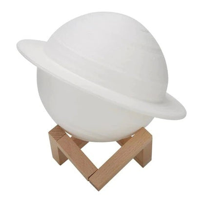 Lampa de Veghe, Klevo, Model Planeta Saturn, 3D, Lumina Alb Cald, Suport din Plastic, cu Baterii, 13 cm, Alb
