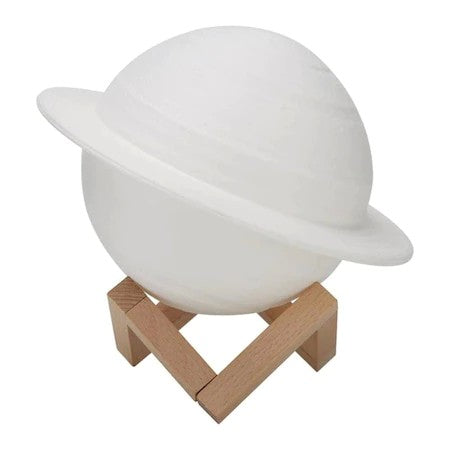 Lampa de veghe in forma de Saturn 3D Saturn Light, alimentare baterii, stand plastic inclus, 15 cm, Klevo, Alb Cald