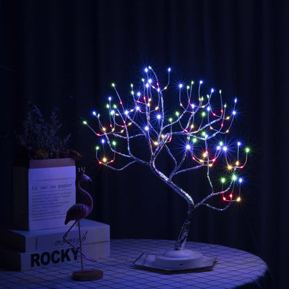 Lampa de veghe LED cu baterii si USB, Klevo, Model Copac din cupru, Multicolor