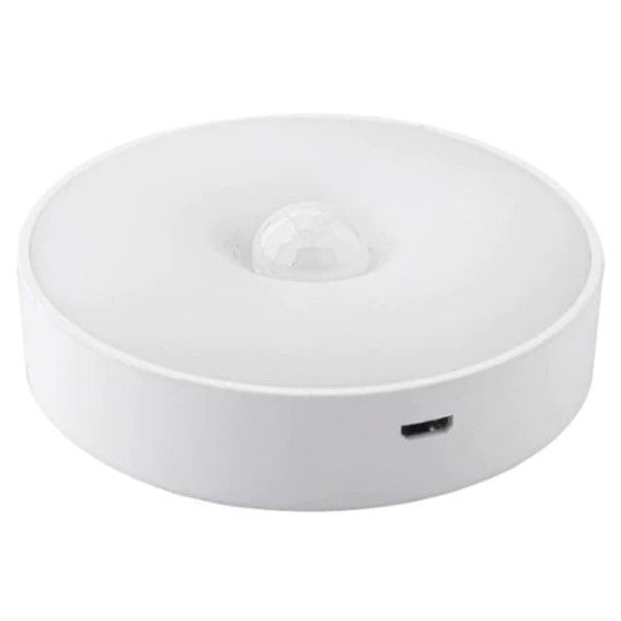 Lampa de Veghe LED, Klevo, cu Senzor de Miscare, Incarcare USB, 0.6W, 300mAh, Design Rotund, Alb, 8.5x2.3 cm