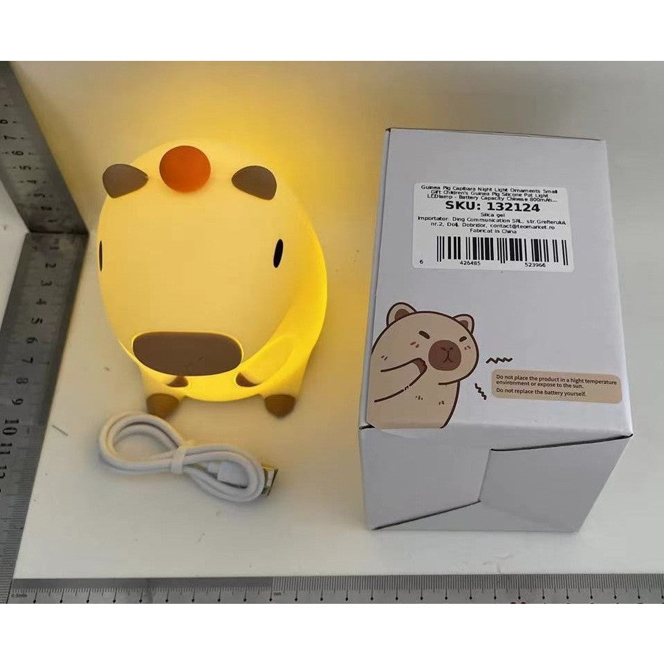 Lampa de Veghe pentru Copii, Klevo, din Silicon, Senzor Tactil, Model Capibara, Lumina Calda, Protectie pentru Ochi, Incarcare USB, Capacitate Baterie Incorporata 800mAh, 10.8x9x12.8 cm, Alb