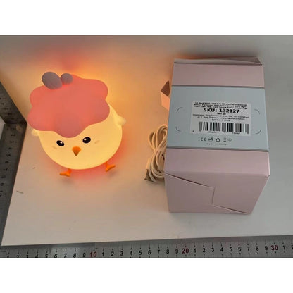 Lampa de Veghe pentru Copii, Klevo, din Silicon, Senzor Tactil, Model Pui, Lumina Calda, Protectie pentru Ochi, Incarcare USB, Capacitate Baterie Incorporata 800mAh, 11 x 10 x 12.4 cm, Roz